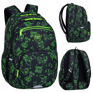CoolPack viackomorový školský batoh, čierny, Odtiene zelenej, 26 l